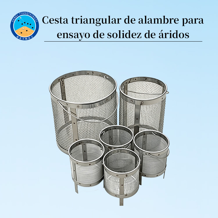 Cesta triangular de alambre para ensayo de solidez de áridos